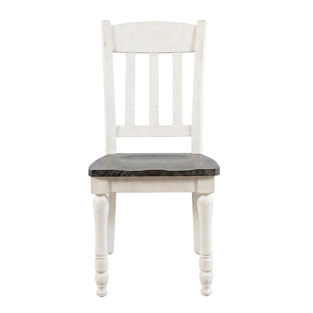 Pine Wood Rustic Slatback Farmhouse Dining Chairs, Vintage White, Set of 2. Picture 2