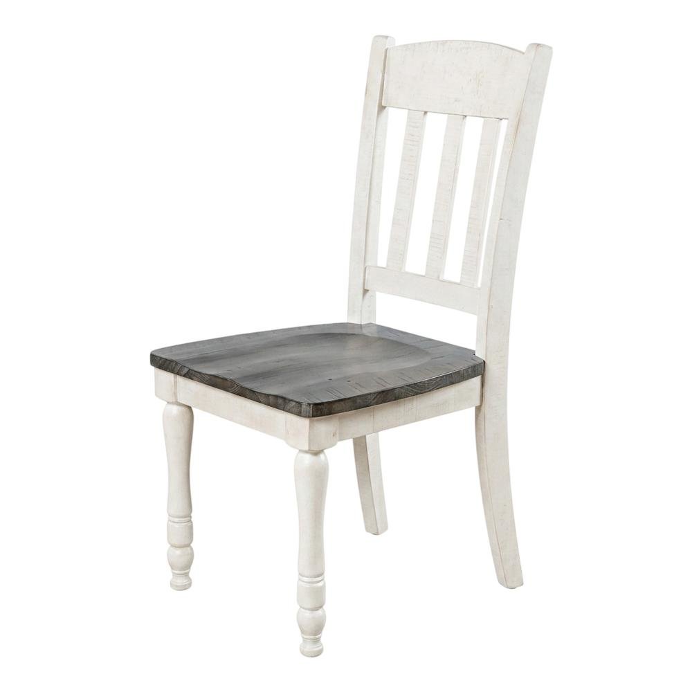 Pine Wood Rustic Slatback Farmhouse Dining Chairs, Vintage White, Set of 2. Picture 5