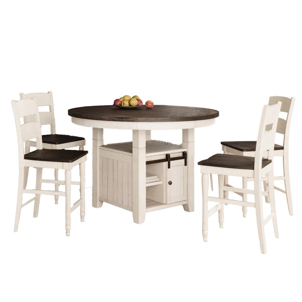 Rustic Farmhouse Five Piece Reclaimed Solid Wood Counter Height Round Dining Set. Picture 2