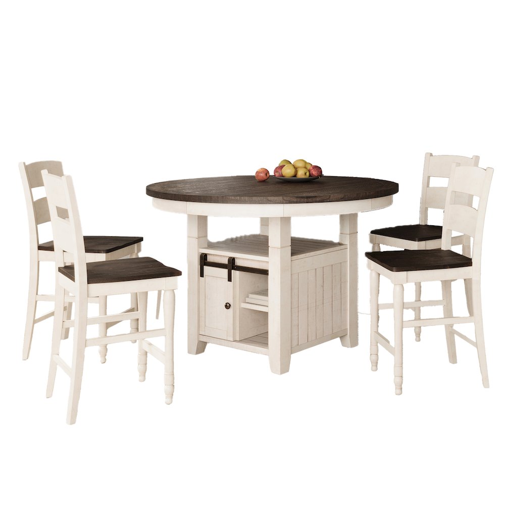 Rustic Farmhouse Five Piece Reclaimed Solid Wood Counter Height Round Dining Set. Picture 1