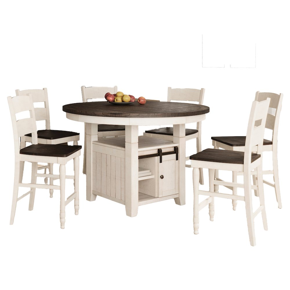 Farmhouse Seven Piece Reclaimed Solid Wood Counter Height Round Dining Set. Picture 3