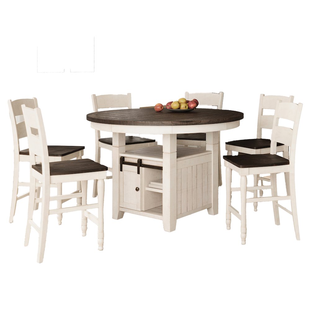Farmhouse Seven Piece Reclaimed Solid Wood Counter Height Round Dining Set. Picture 1