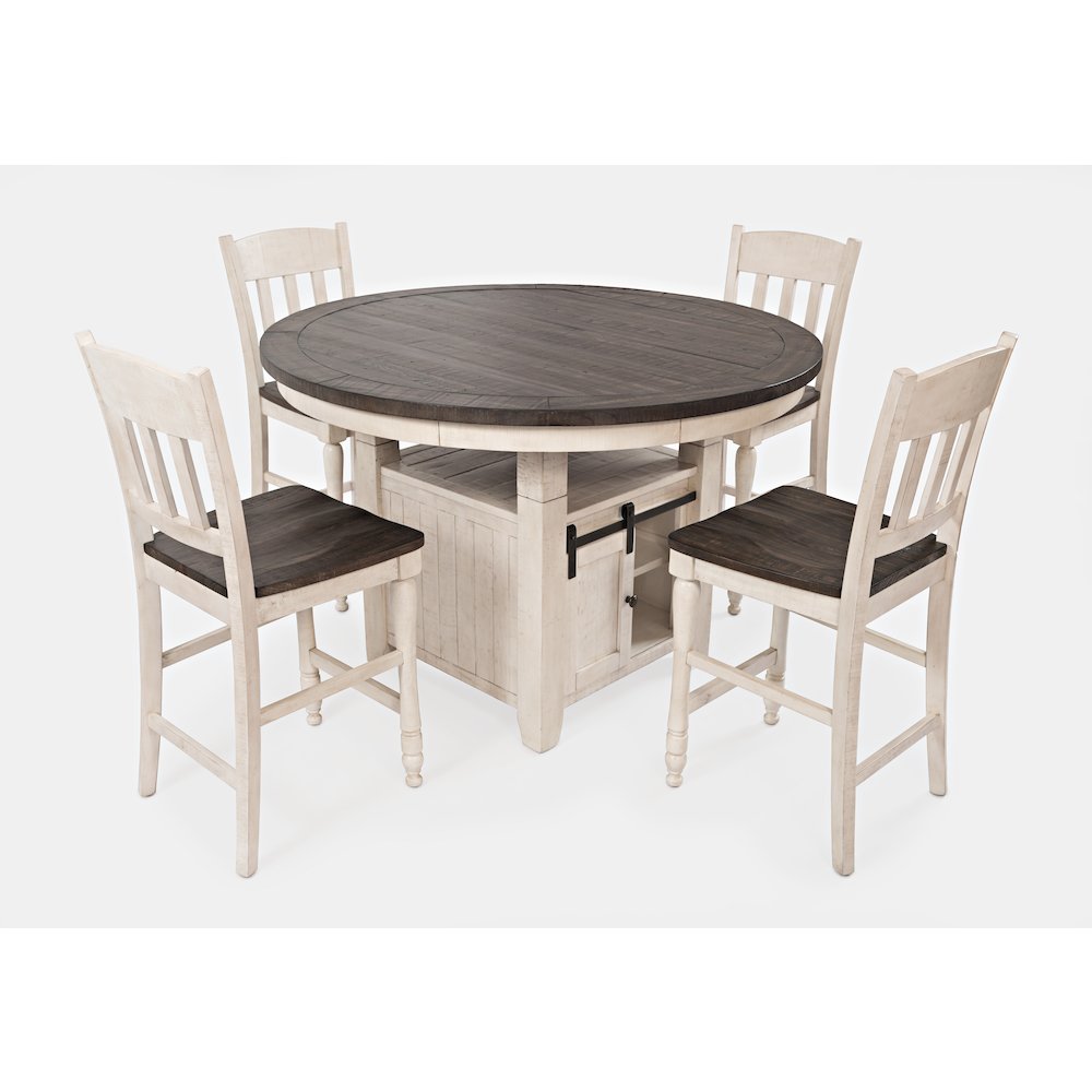 Rustic Farmhouse Five Piece Reclaimed Solid Wood Counter Height Round Dining Set. Picture 2