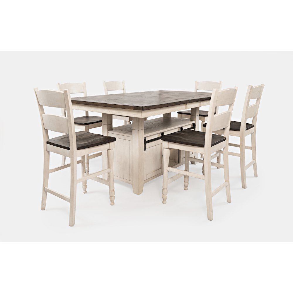 Reclaimed Pine 72" Farmhouse Counter Height Seven-Piece Dining Set. Picture 1