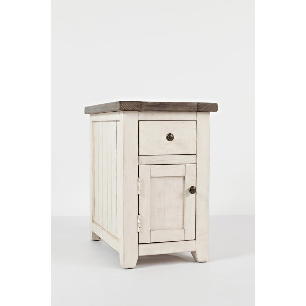 White Rustic Farmhouse Chairside Table with Reclaimed Pine Wood Construction. Picture 1