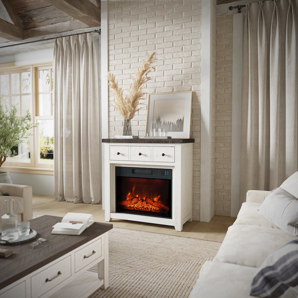 Solid Wood Rustic 32" Farmhouse Electric Fireplace Console TV Stand. Picture 2