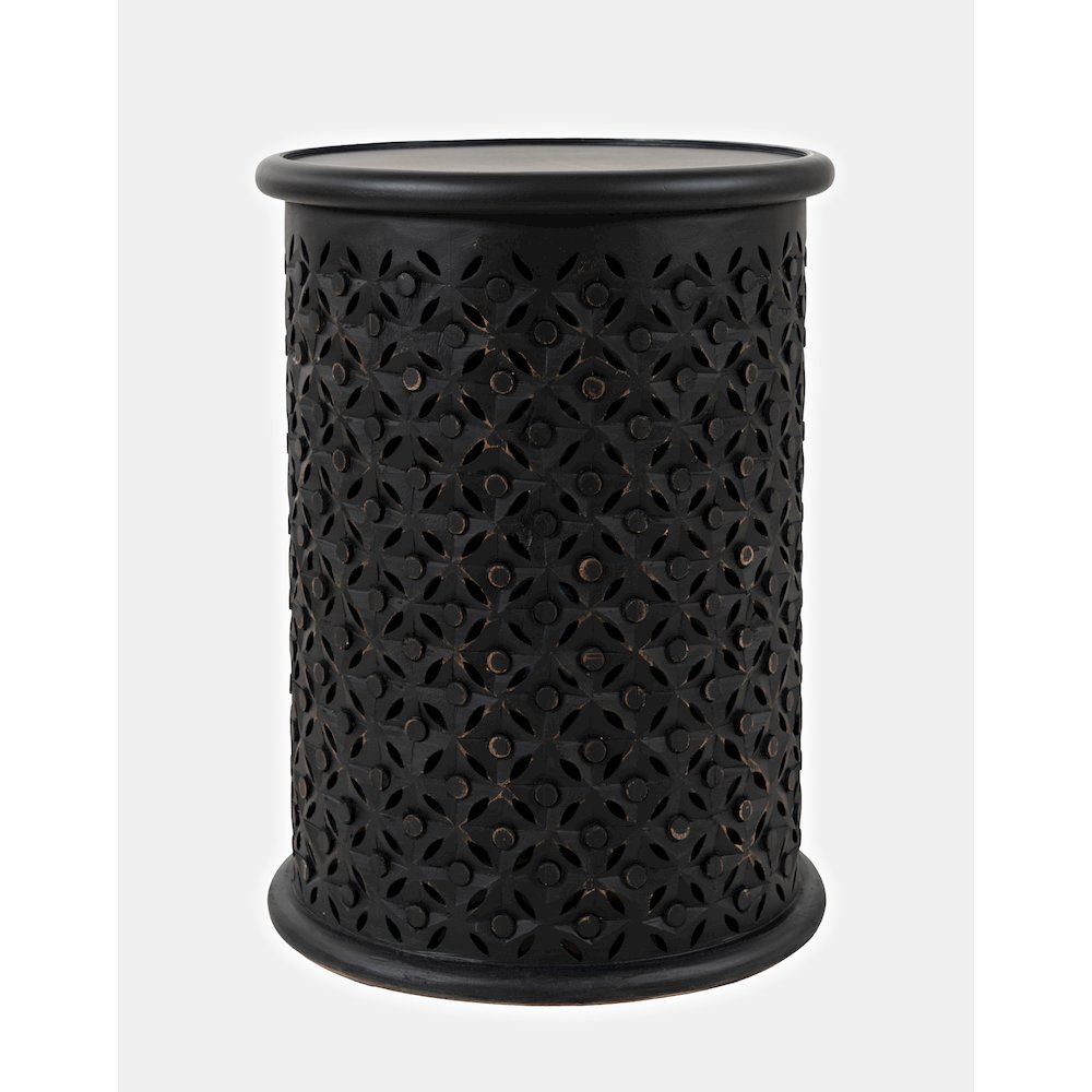 Decker Distressed Hardwood Global Drum End Table. Picture 1