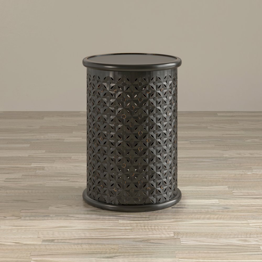 Decker Distressed Hardwood Global Drum End Table. Picture 8