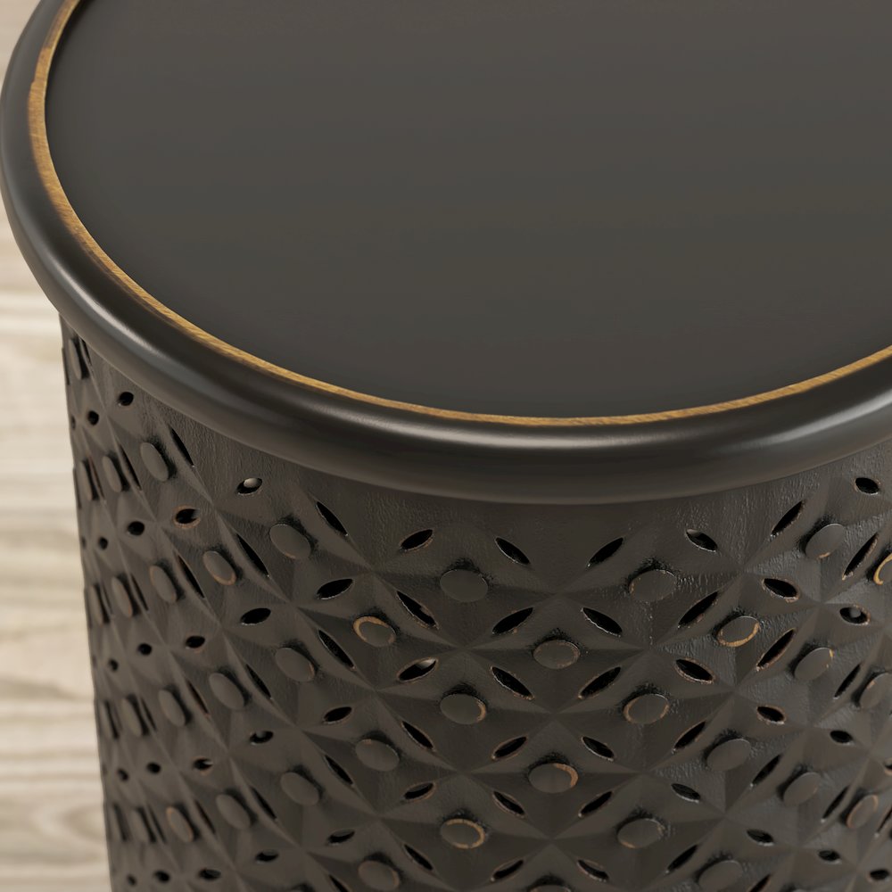 Decker Distressed Hardwood Global Drum End Table. Picture 4