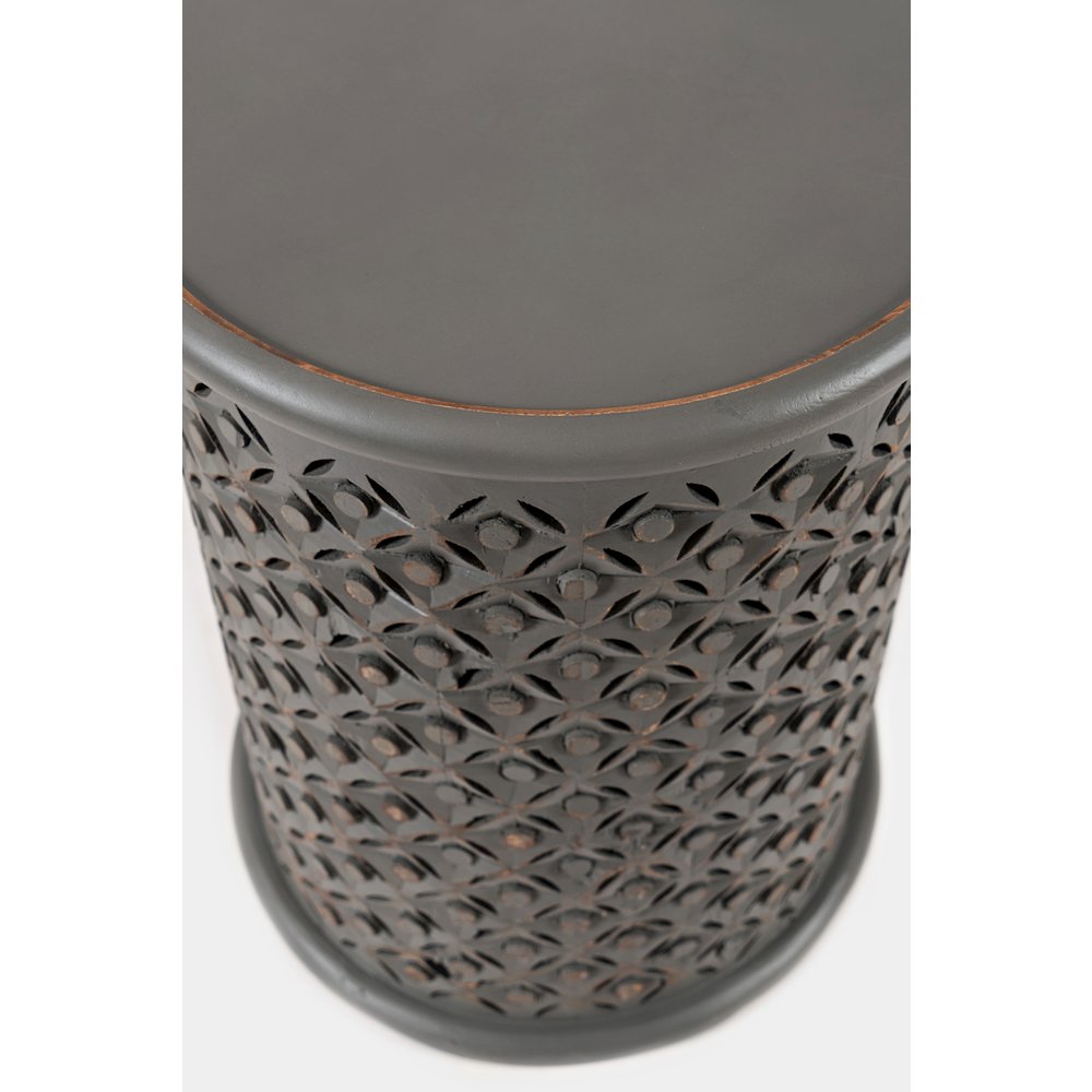 Decker Distressed Hardwood Global Drum End Table. Picture 3