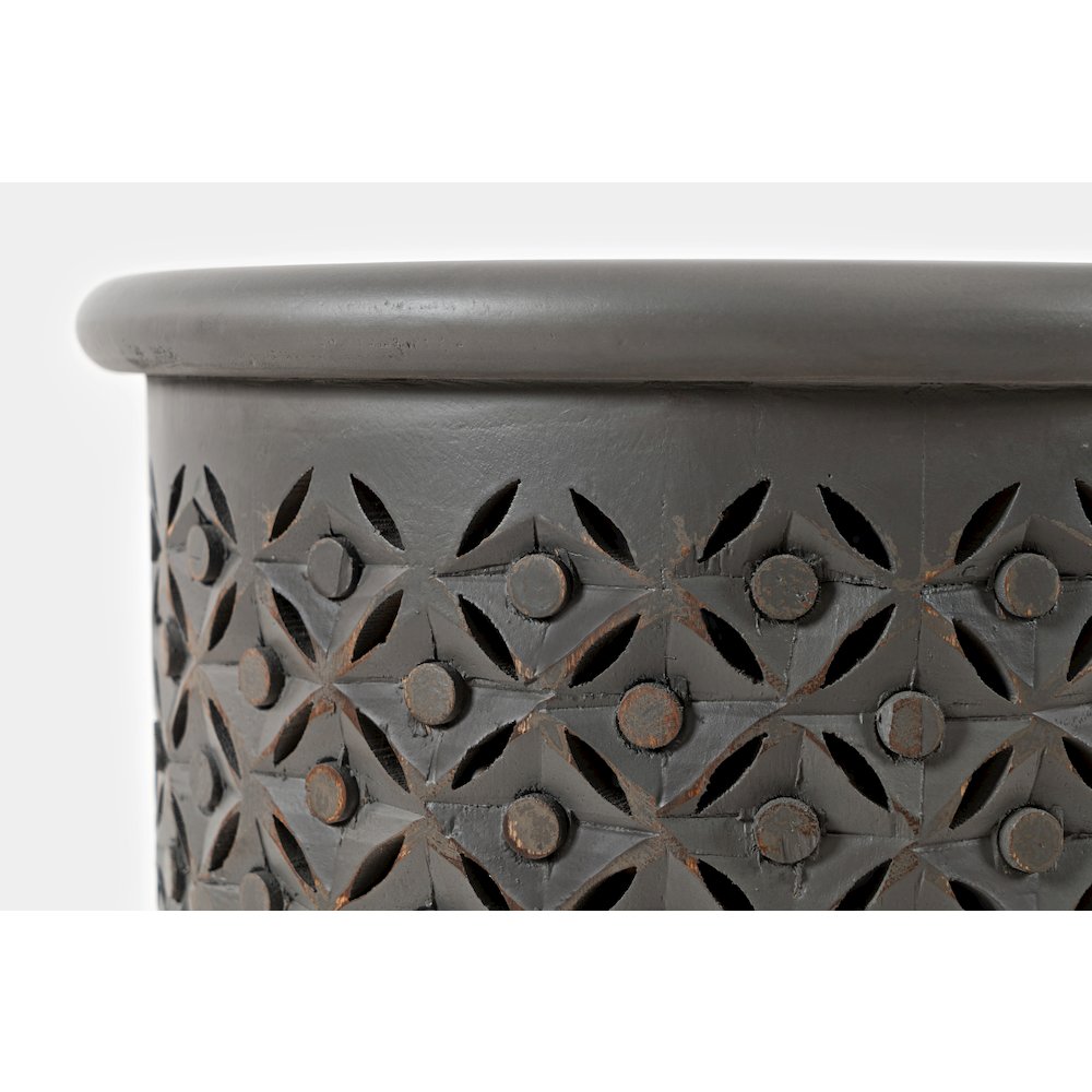 Decker Distressed Hardwood Global Drum End Table. Picture 4