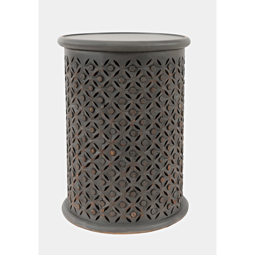 Decker Distressed Hardwood Global Drum End Table. Picture 1