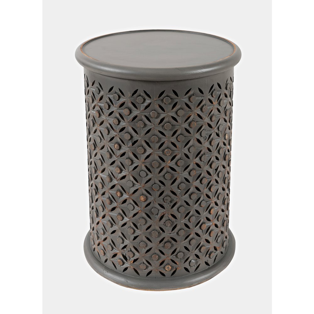 Decker Distressed Hardwood Global Drum End Table. Picture 6