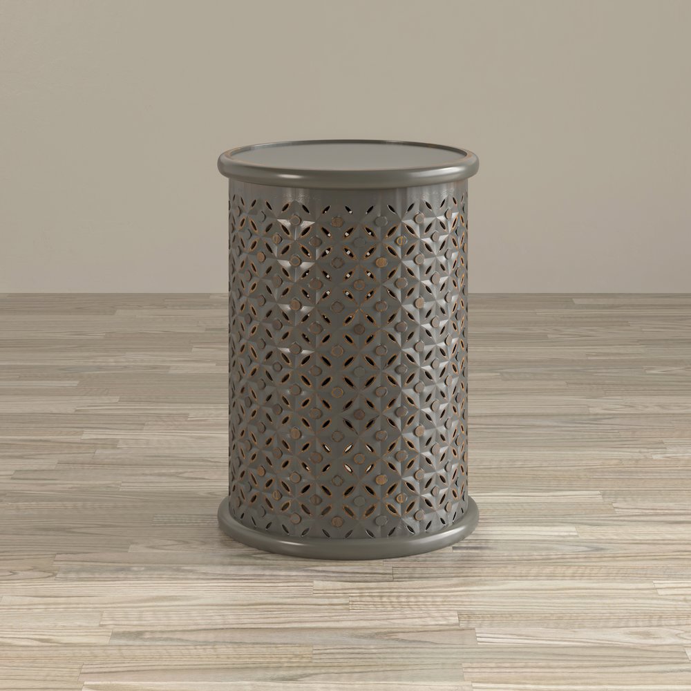Decker Distressed Hardwood Global Drum End Table. Picture 8