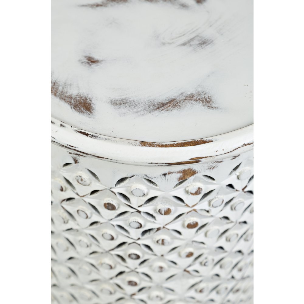 Decker Distressed Hardwood Global Drum End Table. Picture 5