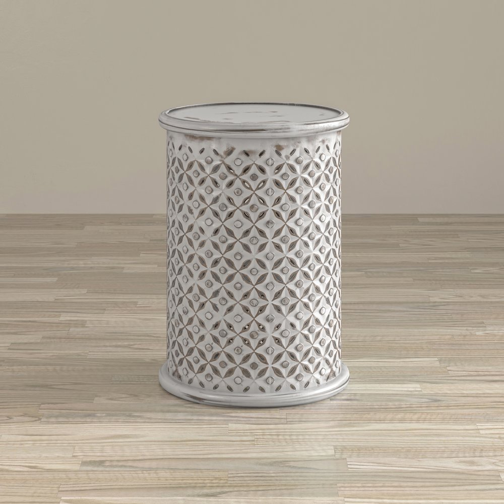 Decker Distressed Hardwood Global Drum End Table. Picture 8