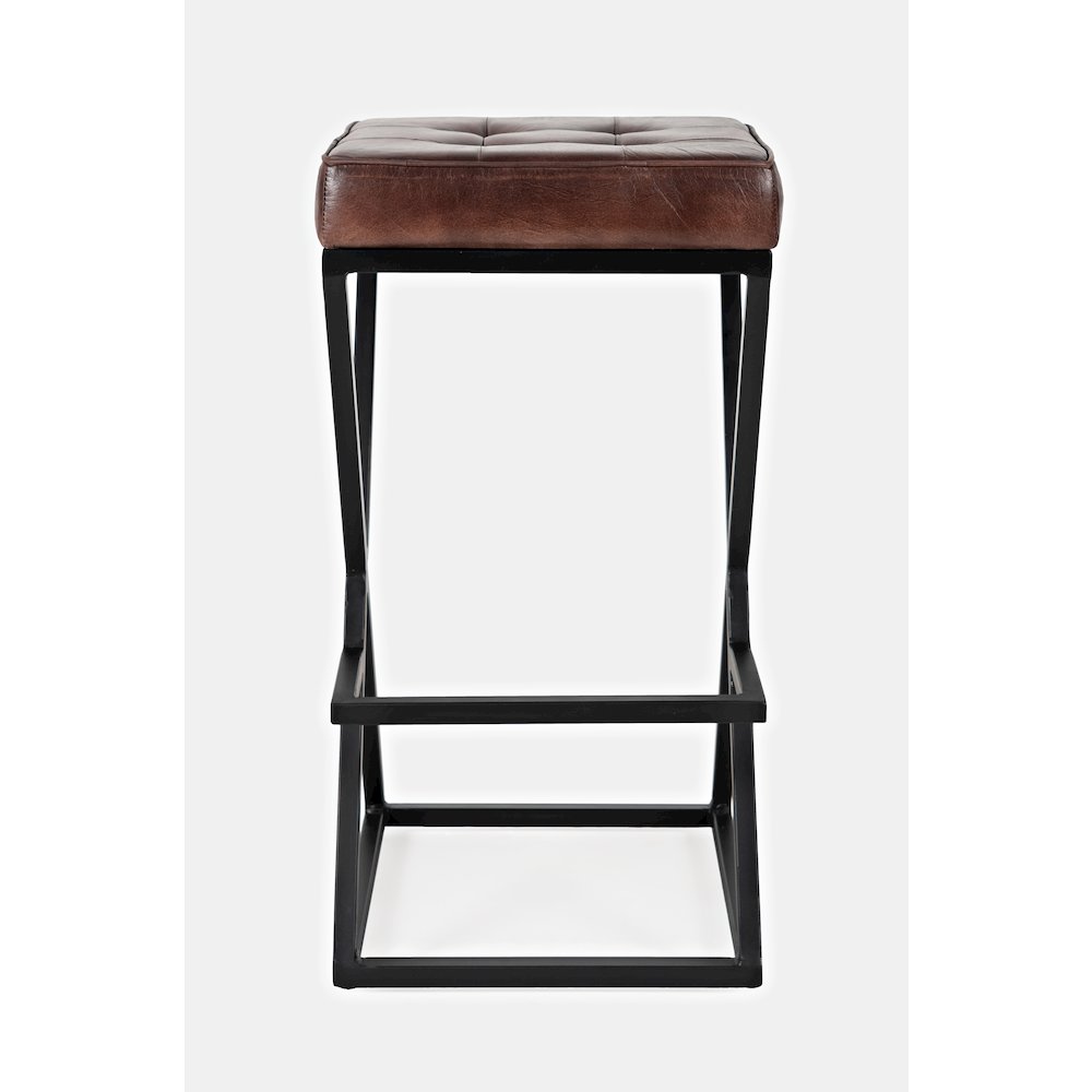 Brooks Distressed Modern Leather Backless Stool. Picture 1