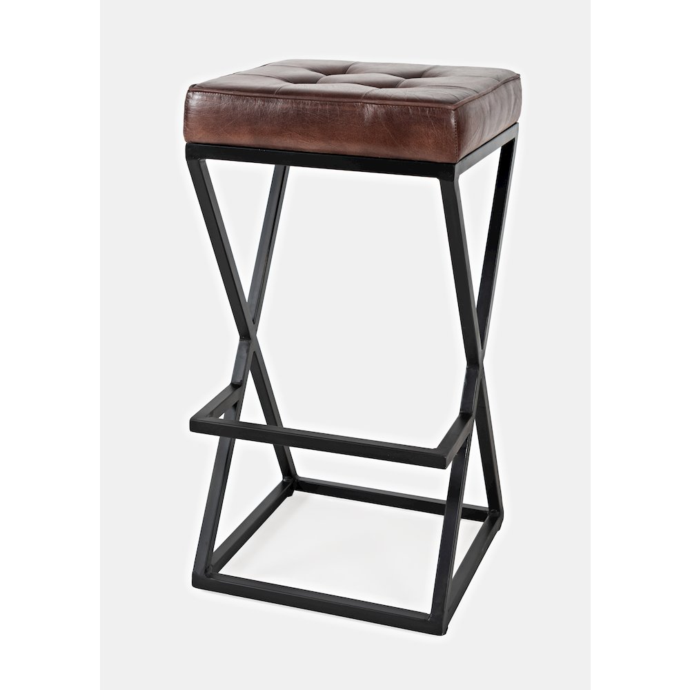 Brooks Distressed Modern Leather Backless Stool. Picture 3