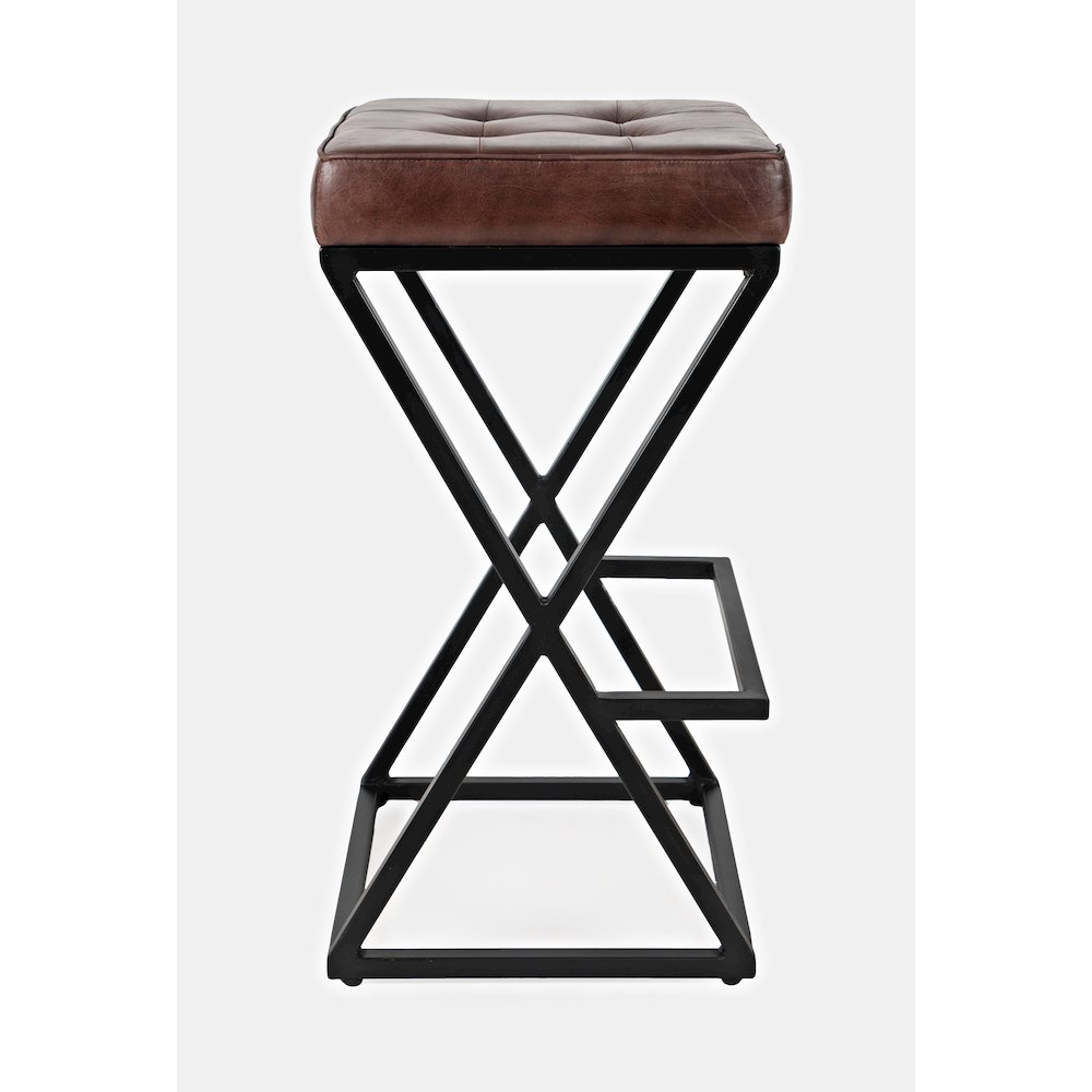 Brooks Distressed Modern Leather Backless Stool. Picture 6