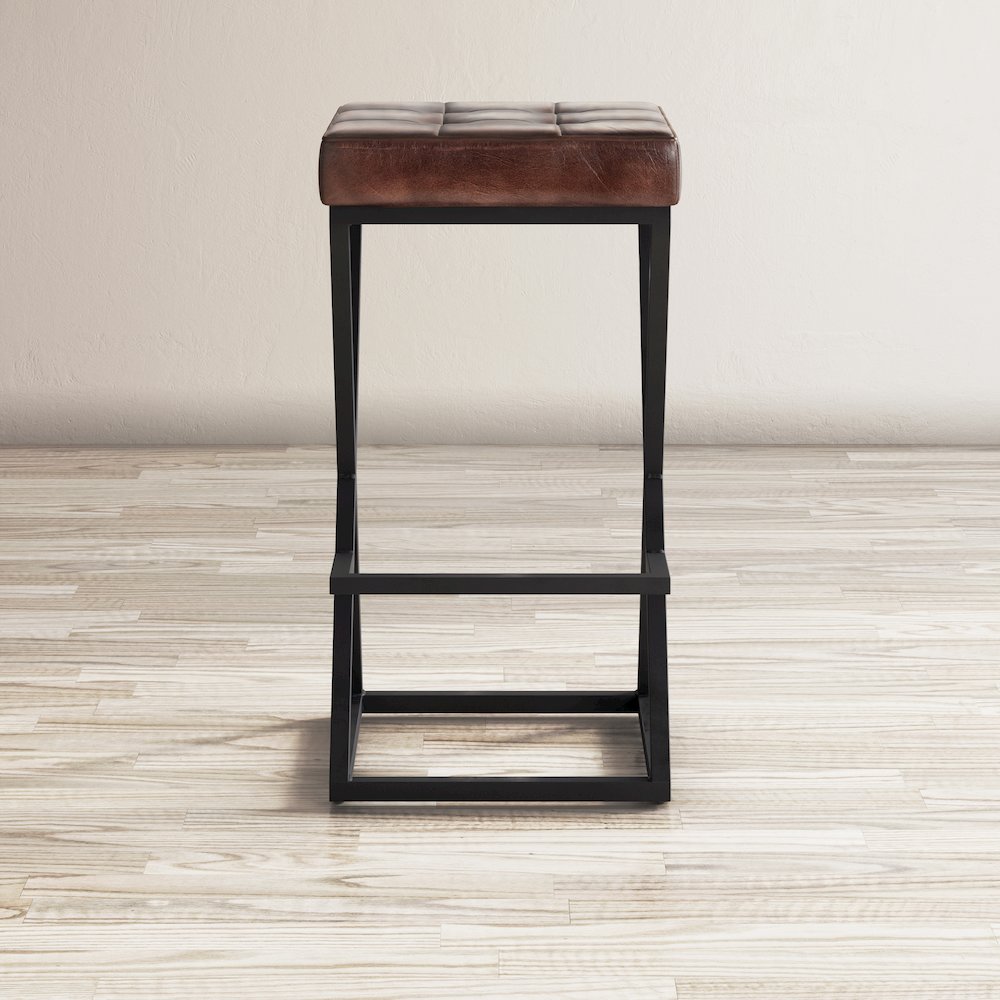 Brooks Distressed Modern Leather Backless Stool. Picture 9