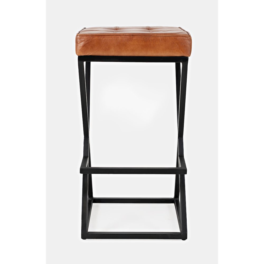 Brooks Distressed Modern Leather Backless Stool. Picture 1