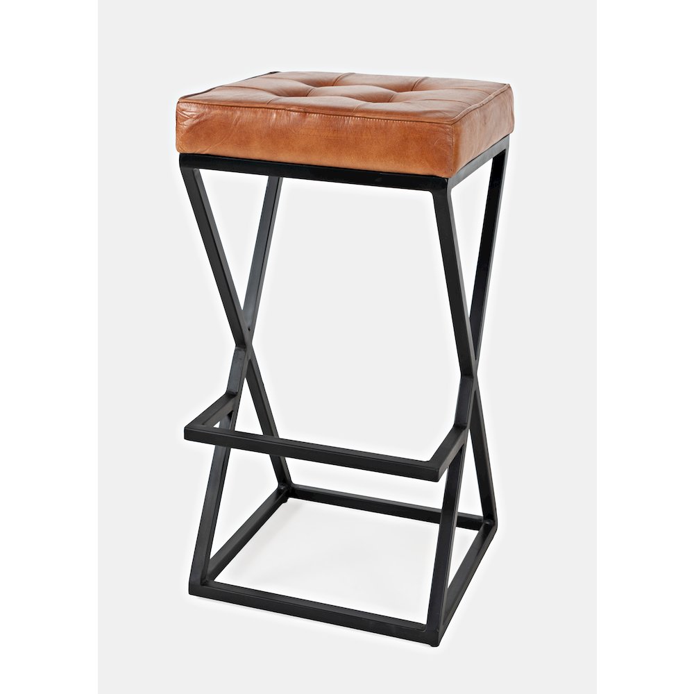Brooks Distressed Modern Leather Backless Stool. Picture 3
