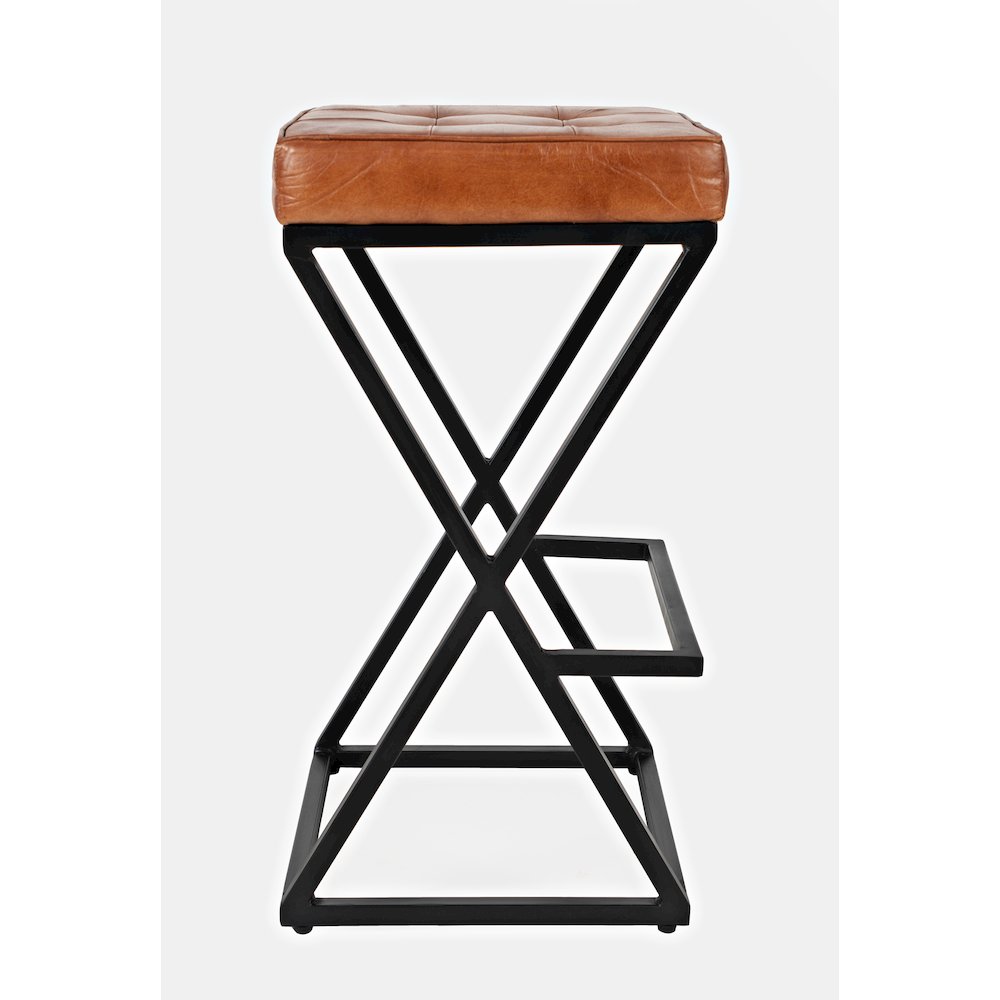 Brooks Distressed Modern Leather Backless Stool. Picture 6