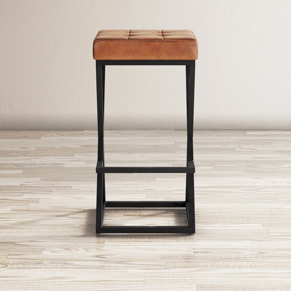 Brooks Distressed Modern Leather Backless Stool. Picture 9