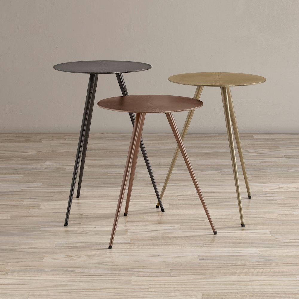 Solid Metal Round End Table Set - Nesting Accent Tables in Black, Gold(Set of 3). Picture 12