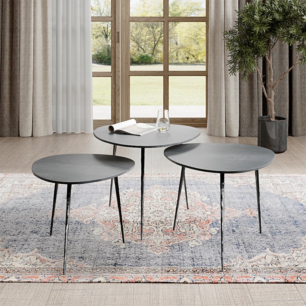 Reeves Abstract Contemporary Solid Acacia Wood Nesting End Tables (Set of 3). Picture 9