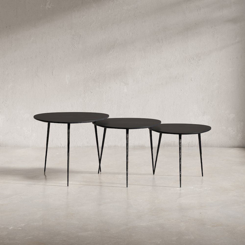 Reeves Abstract Contemporary Solid Acacia Wood Nesting End Tables (Set of 3). Picture 10
