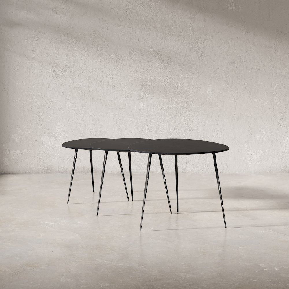 Reeves Abstract Contemporary Solid Acacia Wood Nesting End Tables (Set of 3). Picture 3