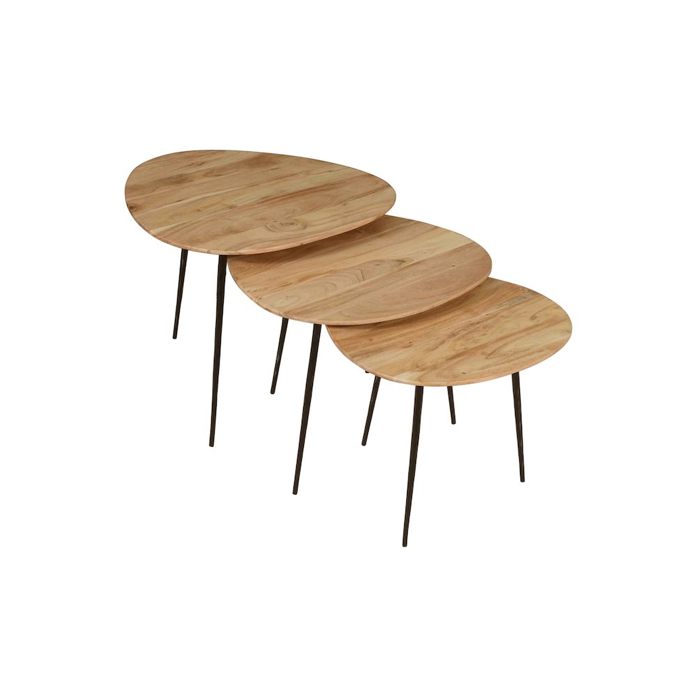 Reeves Abstract Contemporary Solid Acacia Wood Nesting End Tables (Set of 3). Picture 6