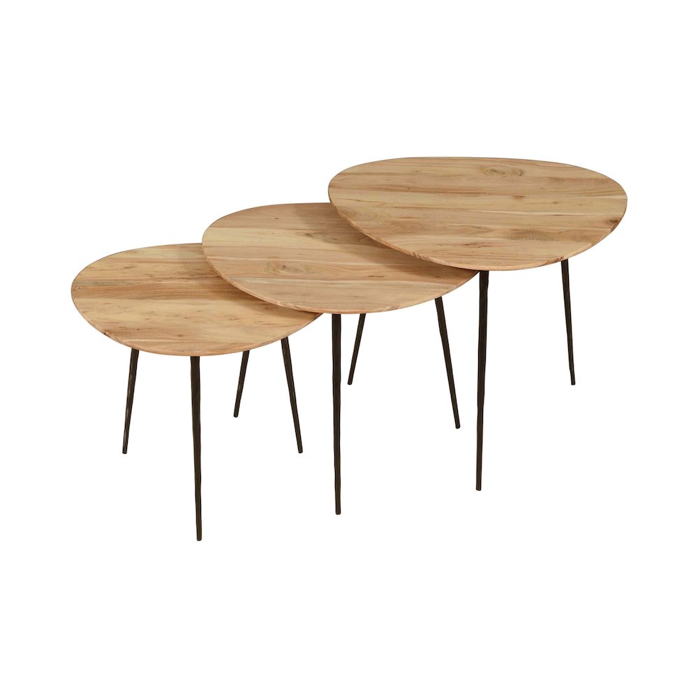 Reeves Abstract Contemporary Solid Acacia Wood Nesting End Tables (Set of 3). Picture 5