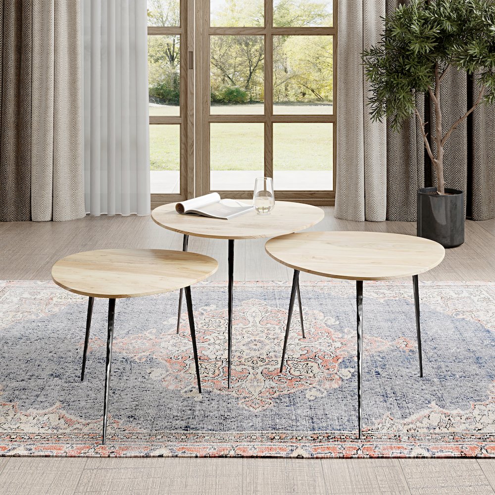 Reeves Abstract Contemporary Solid Acacia Wood Nesting End Tables (Set of 3). Picture 8