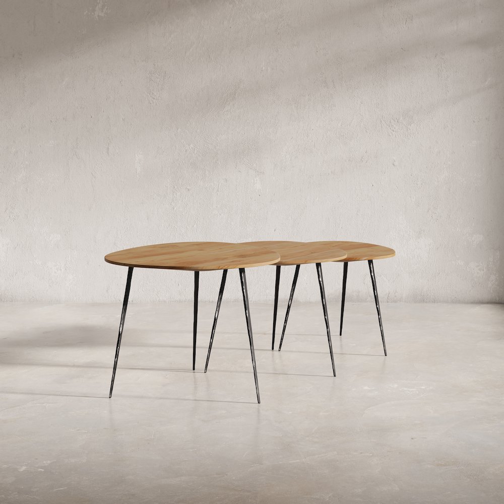 Reeves Abstract Contemporary Solid Acacia Wood Nesting End Tables (Set of 3). Picture 2