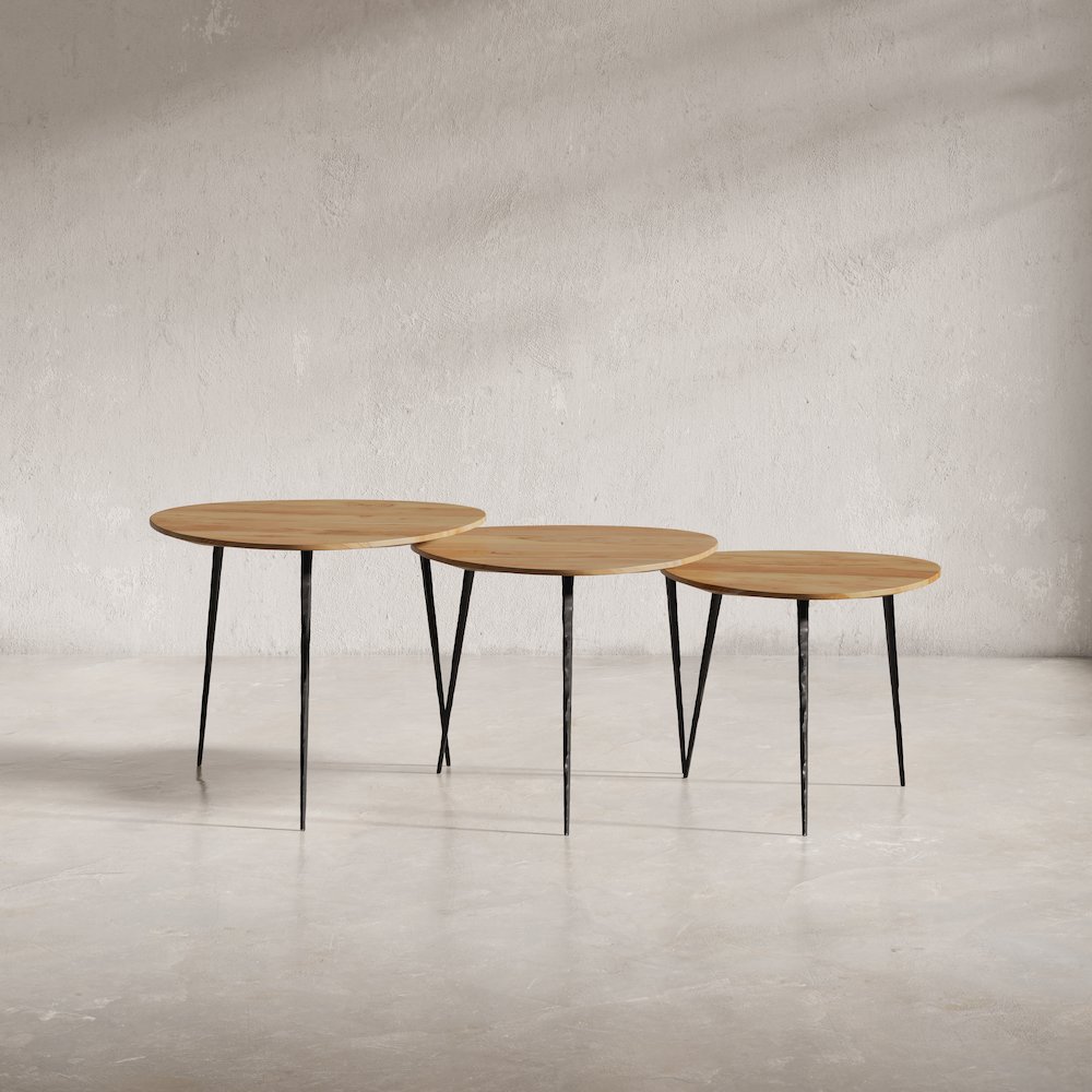 Reeves Abstract Contemporary Solid Acacia Wood Nesting End Tables (Set of 3). Picture 9