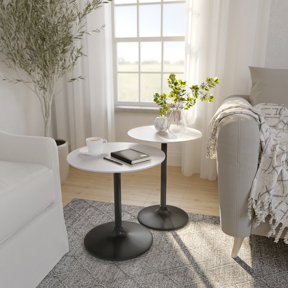 Camille Solid Marble and Iron Modern Luxury Accent Tables (Set of 2). Picture 10