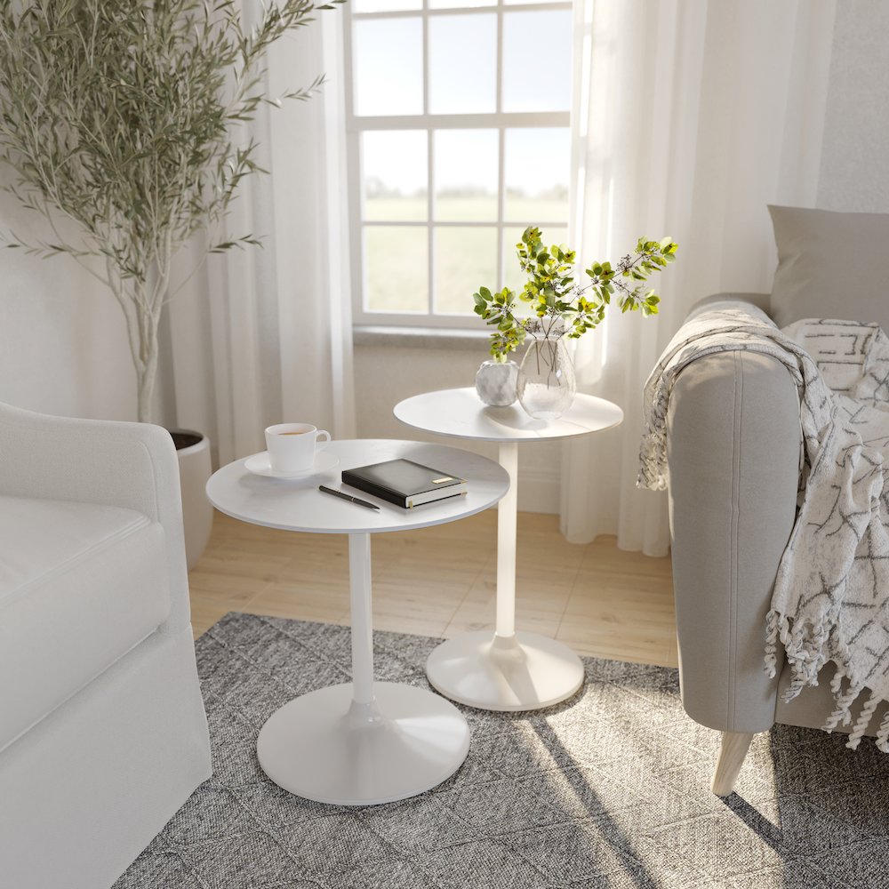 Camille Solid Marble and Iron Modern Luxury Accent Tables (Set of 2). Picture 9