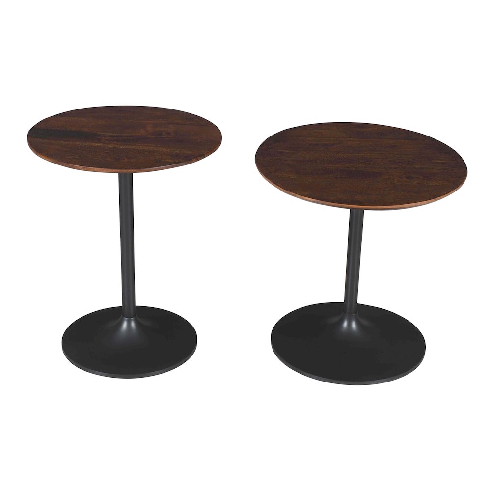 Remy Solid Wood and Iron Modern Pedestal Accent Tables (Set of 2). Picture 1