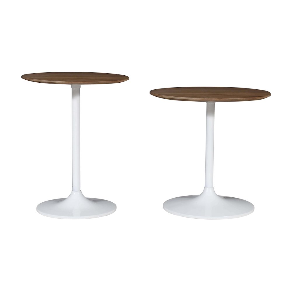 Remy Solid Wood and Iron Modern Pedestal Accent Tables (Set of 2). Picture 1