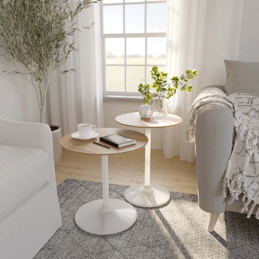 Remy Solid Wood and Iron Modern Pedestal Accent Tables (Set of 2). Picture 9