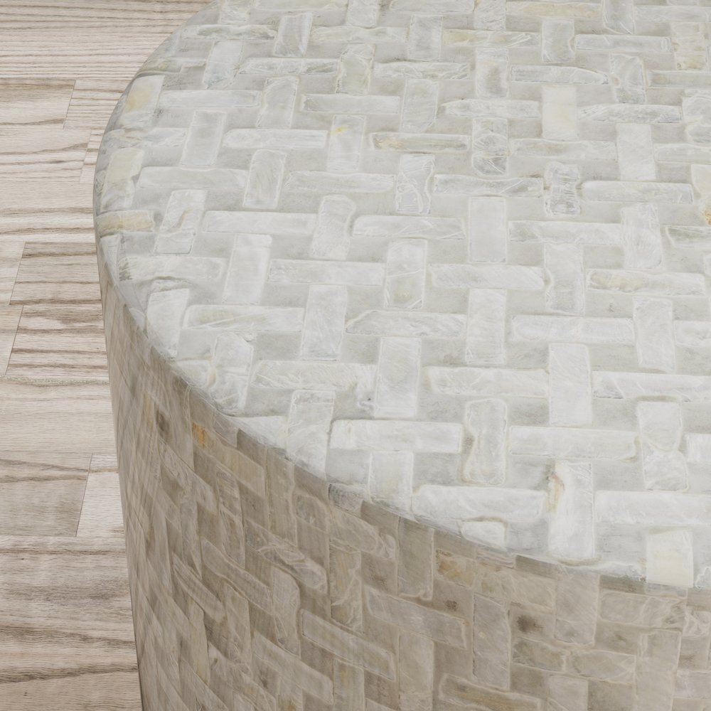 Global Archive Round Terrazzo Handcrafted Capiz Shell Accent Table. Picture 4