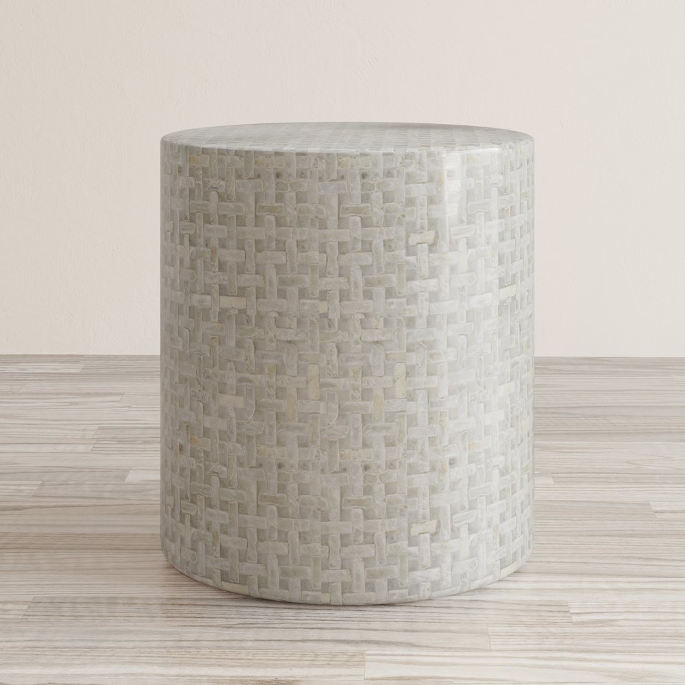 Global Archive Round Terrazzo Handcrafted Capiz Shell Accent Table. Picture 7