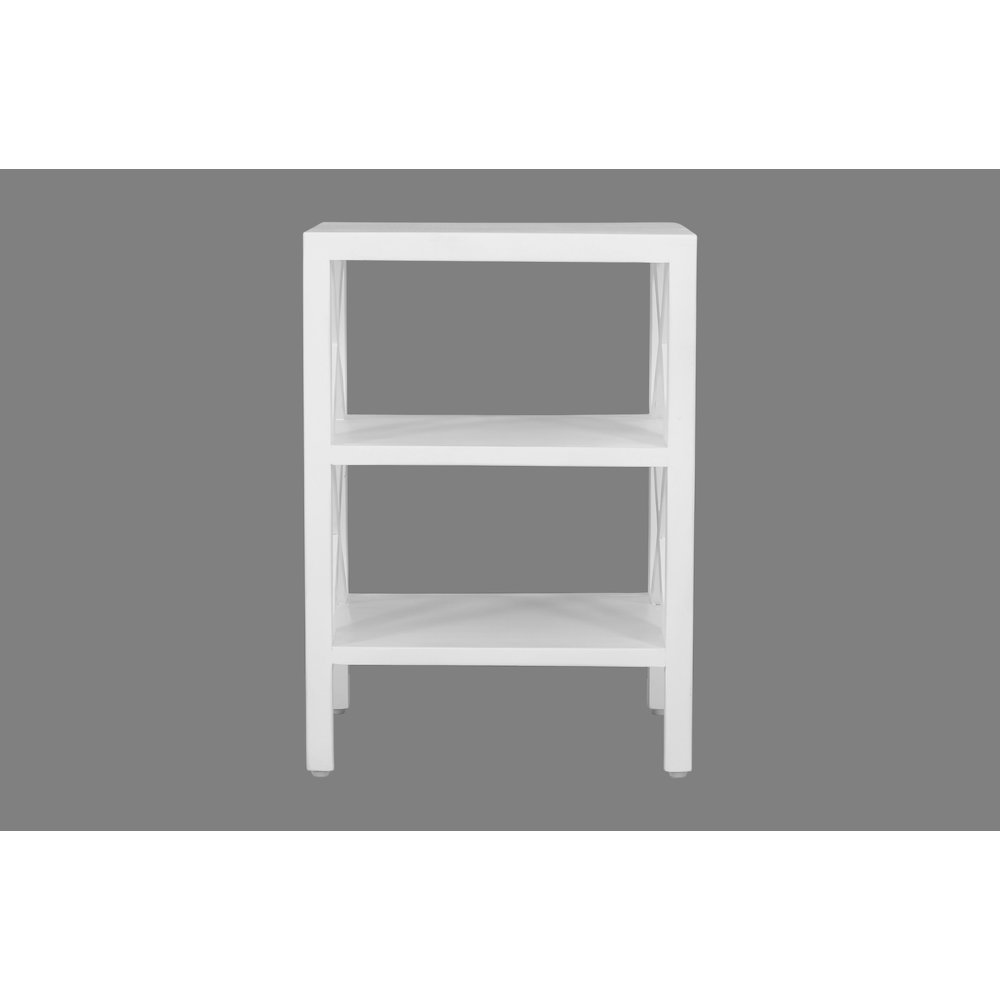 Global Archive Solid Wood Rustic Modern X-Side Accent Bookcase with Two Shelves. Picture 1
