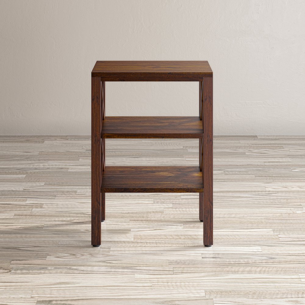 Global Archive Solid Wood Rustic Modern X-Side Accent Table with Two Shelves. Picture 6