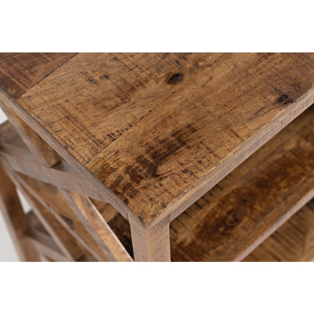 Global Archive Solid Wood Rustic Modern X-Side Accent Bookcase with Two Shelves. Picture 5