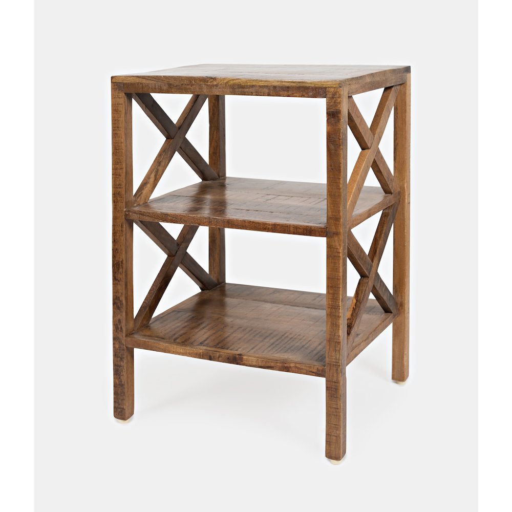 Global Archive Solid Wood Rustic Modern X-Side Accent Bookcase with Two Shelves. Picture 2