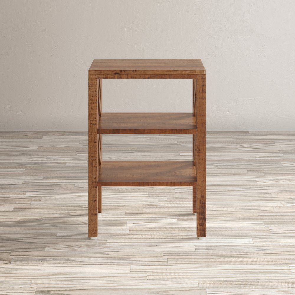 Global Archive Solid Wood Rustic Modern X-Side Accent Bookcase with Two Shelves. Picture 9