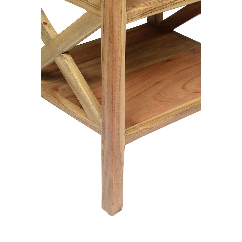 Global Archive Solid Wood Rustic Modern X-Side Accent Bookcase with Two Shelves. Picture 3